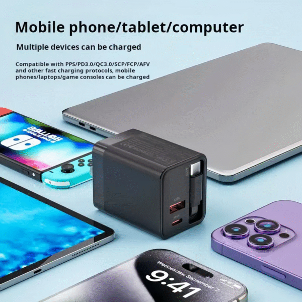 Neue 65W GaN Einziehbares Ladeger?t | Eingebaute Kabel Ultra Langlebig | 6-Gang Teleskopisches USB-C-Kabel | PD-Schnellladung | Kompakt & Reisebereit | CE/FCC/RoHS Zertifiziert | ??ber 10.000 Zugtests Bestanden | Keine Verwickelten Kabel Mehr! - Bild 5