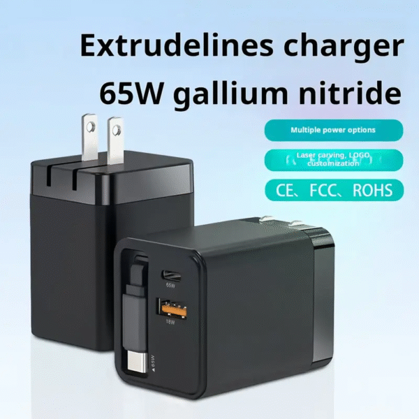 Neue 65W GaN Einziehbares Ladeger?t | Eingebaute Kabel Ultra Langlebig | 6-Gang Teleskopisches USB-C-Kabel | PD-Schnellladung | Kompakt & Reisebereit | CE/FCC/RoHS Zertifiziert | ??ber 10.000 Zugtests Bestanden | Keine Verwickelten Kabel Mehr! - Bild 3